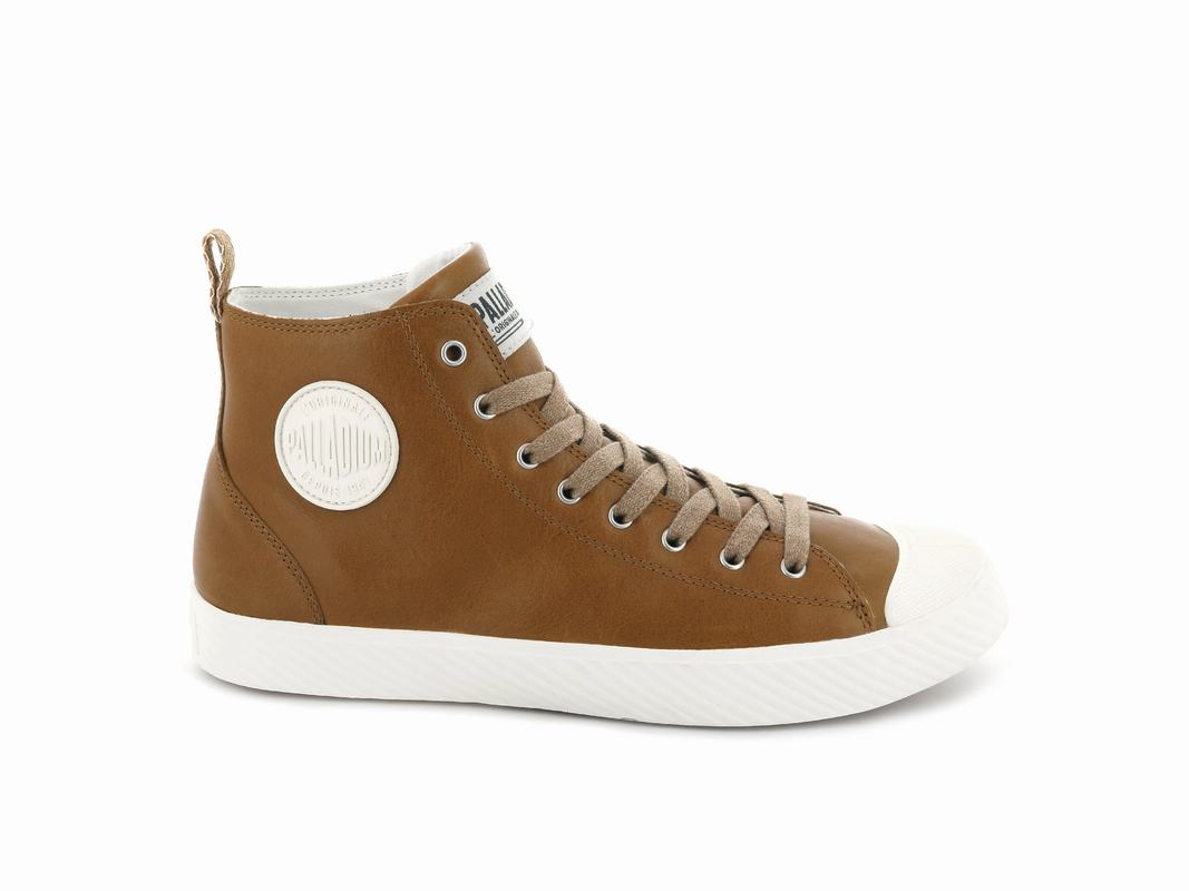 Palladium Pallaphoenix Mid Leather Men's High Top Sneakers Brown (NYGM81049)